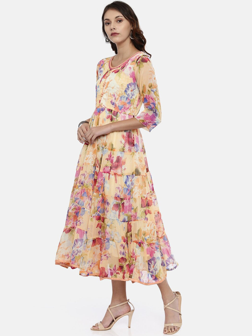 Souchii Multicoloured Floral Print Fit and Flare Dress - Distacart