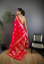 Joban Fashion Banarasi Pink Woven Soft Silk Saree - Distacart