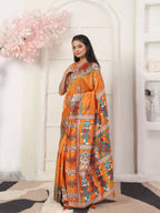 Shree Shyam Fashion Silk Blend Orange Saree - Distacart