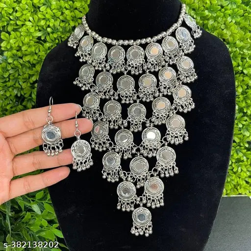 Tehzeeb Creations Women's Anarkali Design Oxidised Necklace With Mirror