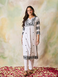 HOUSE OF KARI Notched Neck Floral Embroidered Chikankari Cotton Kurta