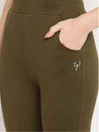 TAG 7 Women Olive Green Solid Ankle-Length Leggings