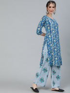 Aks Floral Printed Keyhole Neck Pure Cotton Kurta With Palazzos