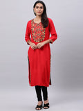 Souchii Red Yoke Design Mirror Work Grandeur & Majestic Artwork Kurta - Distacart