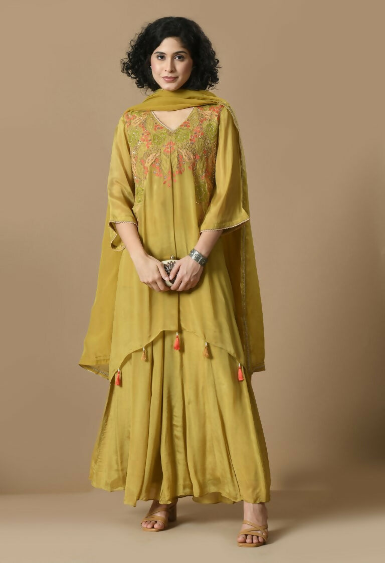 Joban Fashion Mehendi Chinnon Kurta Set