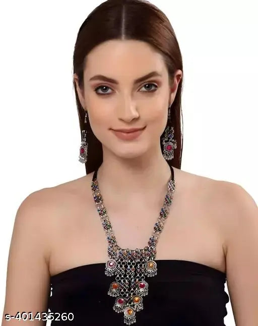 Tehzeeb Creations Women's Multi Colour Meenakari Oxidised Necklace Set