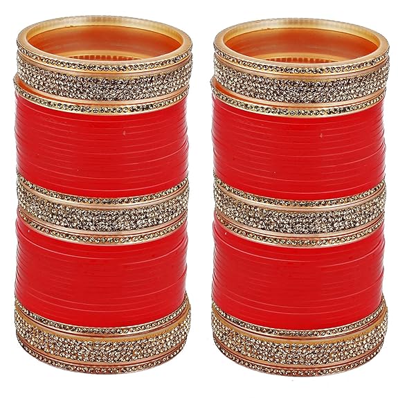 Tehzeeb Creations Bridal Bangle Set Wedding punjabi chuda Designer chura, Red Acrylic Choora Set for Women - Distacart