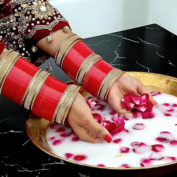 Tehzeeb Creations Bridal Bangle Set Wedding punjabi chuda Designer chura, Red Acrylic Choora Set for Women - Distacart