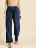 TAG 7 Women Navy Blue Hem Design Straight Palazzos