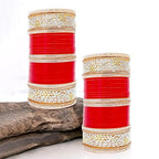 Tehzeeb Creations Bridal Bangle Set Red Designer AD & Golden Stone Dulhan Chuda Fashion Wedding Chura Punjabi Choora For Women - Distacart