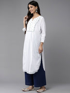 ADA Ethnic Motifs Embroidered Chikankari White Romance Kurta