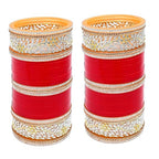 Tehzeeb Creations Bridal Bangle Set Red Designer AD & Golden Stone Dulhan Chuda Fashion Wedding Chura Punjabi Choora For Women - Distacart
