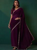 Sangria Embroidered Bordered Sarees - Distacart