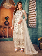 Monjolika Fashion White Color Trendy Designer Net Pakistani Salwar Kameez - Distacart
