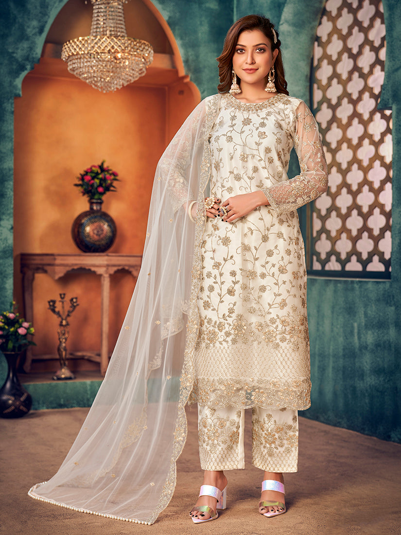 Monjolika Fashion White Color Trendy Designer Net Pakistani Salwar Kameez - Distacart