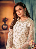 Monjolika Fashion White Color Trendy Designer Net Pakistani Salwar Kameez - Distacart