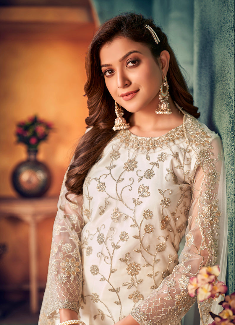Monjolika Fashion White Color Trendy Designer Net Pakistani Salwar Kameez - Distacart