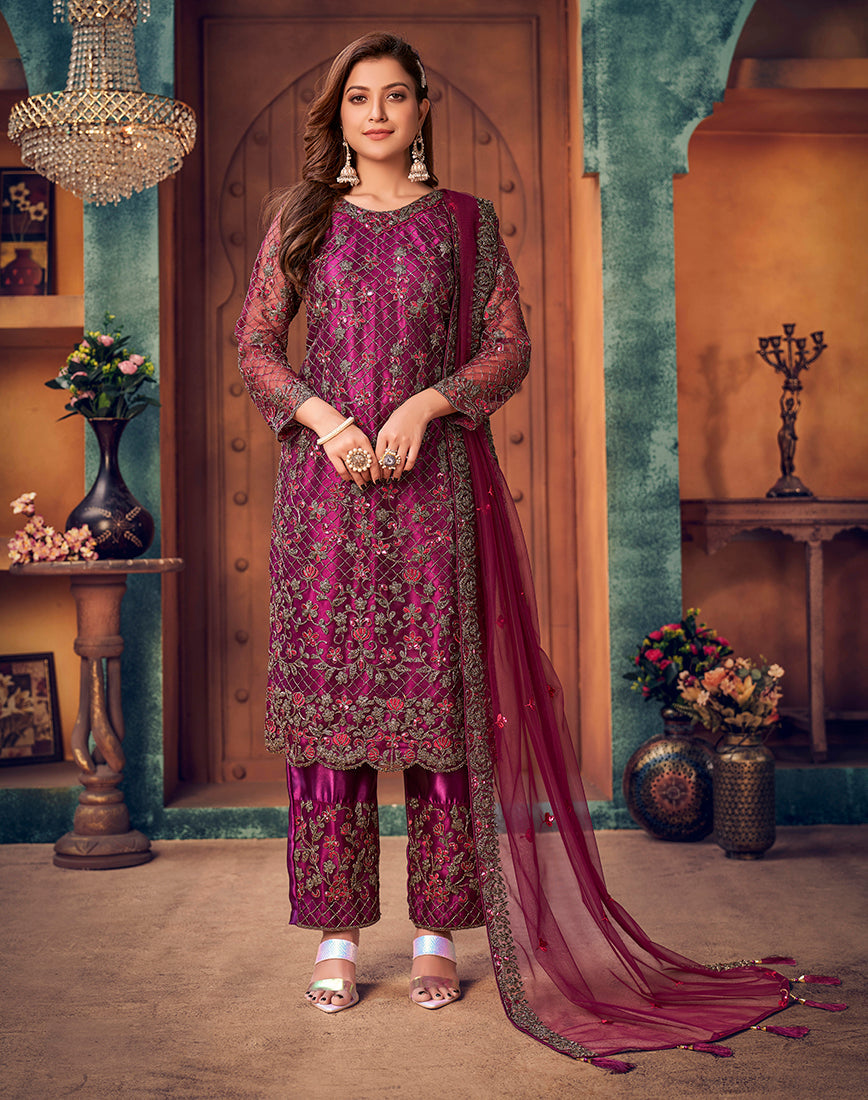 Monjolika Fashion Purple Color Trendy Designer Net Pakistani Salwar Kameez - Distacart