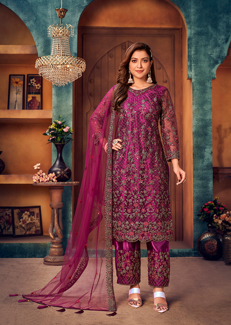Monjolika Fashion Purple Color Trendy Designer Net Pakistani Salwar Kameez - Distacart