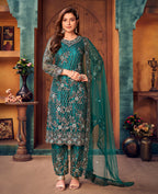 Monjolika Fashion Teal Color Trendy Designer Net Pakistani Salwar Kameez - Distacart
