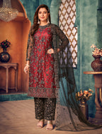 Monjolika Fashion Red Black Color Trendy Designer Net Pakistani Salwar Kameez - Distacart