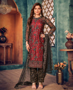 Monjolika Fashion Red Black Color Trendy Designer Net Pakistani Salwar Kameez - Distacart