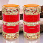 Tehzeeb Creations Bridal Bangle Set Designer Golden White & Red Stone Chuda Bridal Wedding Choora Fashion Chura For Women - Distacart