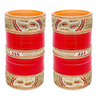 Tehzeeb Creations Bridal Bangle Set Designer Golden White & Red Stone Chuda Bridal Wedding Choora Fashion Chura For Women - Distacart