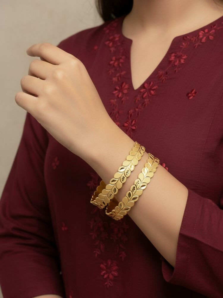 NVR Women Set of 2 Leaf Design Gold Plated Kada Bangle - Distacart