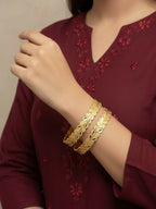 NVR Women Set of 2 Leaf Design Gold Plated Kada Bangle - Distacart