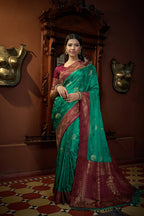 Vardha Indigo Blue Golden Zari Banarasi Satin Silk Saree