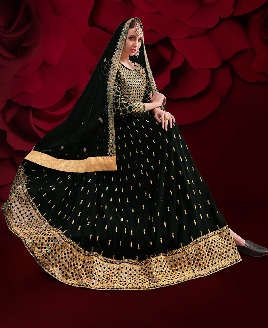 Monjolika Fashion Black Color Georgette Festival Anarkali Salwar Suit - Distacart