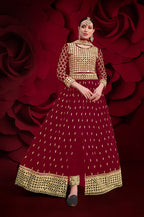 Monjolika Fashion Red Color Georgette Festival Anarkali Salwar Suit - Distacart