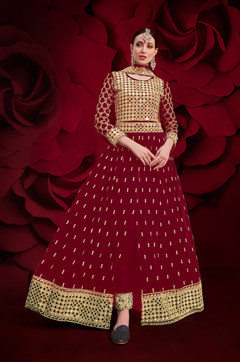 Monjolika Fashion Red Color Georgette Festival Anarkali Salwar Suit - Distacart