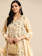Sangria Floral Printed Lace Detail Kurta with Palazzos & Dupatta