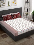Story@home Maroon & White Geometric 152 TC Queen Bedsheet with 2 Pillow Covers
