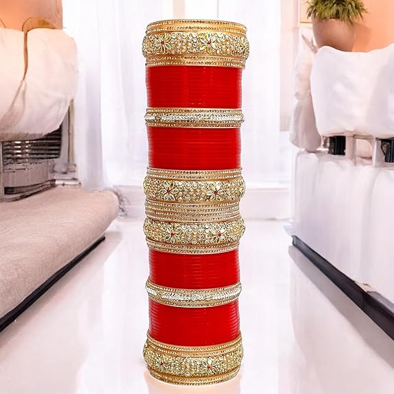 Tehzeeb Creations Bridal Bangle Set Red Designer Chura Punjabi Choora Fashion Jewellery Chuda Set - Distacart