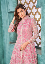 Monjolika Fashion Pink Color Net Designer Floor Length Suit - Distacart