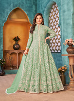 Monjolika Fashion Sea Green Color Net Designer Floor Length Suit - Distacart
