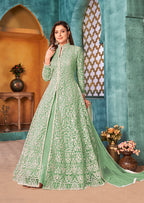 Monjolika Fashion Sea Green Color Net Designer Floor Length Suit - Distacart