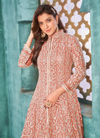 Monjolika Fashion Peach Color Net Designer Floor Length Suit - Distacart