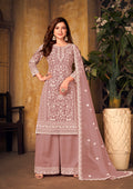 Monjolika Fashion Mauve Color Net Embroidered Palazzo Suit - Distacart
