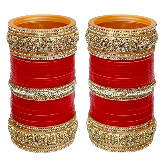 Tehzeeb Creations Bridal Bangle Set Red Designer Chura Punjabi Choora Fashion Jewellery Chuda Set - Distacart