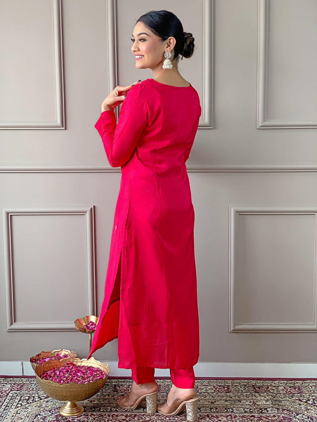 The52 Red Women Embroidered Viscose Kurta Pant and Dupatta set - Distacart