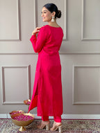 The52 Red Women Embroidered Viscose Kurta Pant and Dupatta set - Distacart