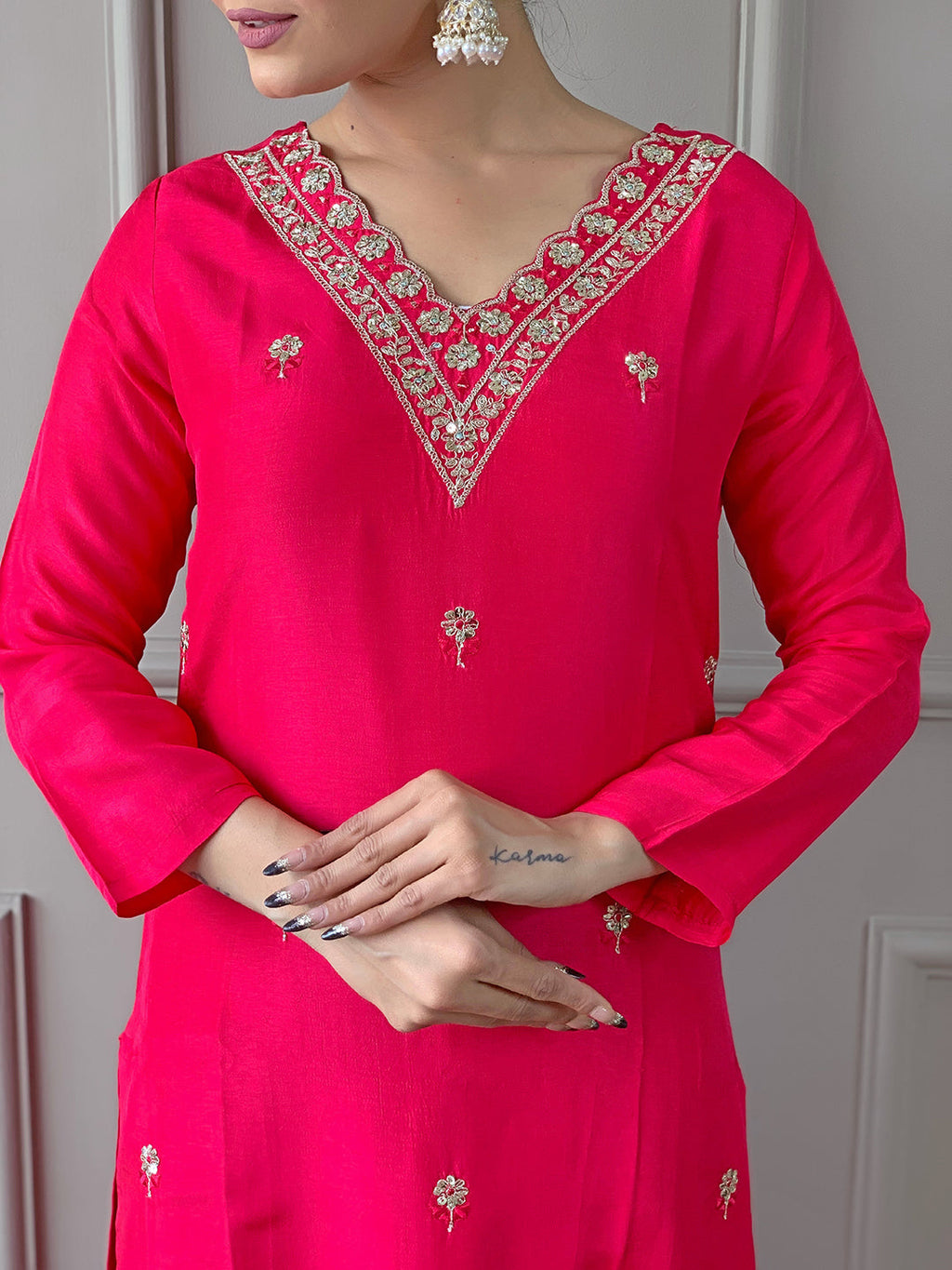 The52 Red Women Embroidered Viscose Kurta Pant and Dupatta set - Distacart