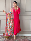 The52 Red Women Embroidered Viscose Kurta Pant and Dupatta set - Distacart