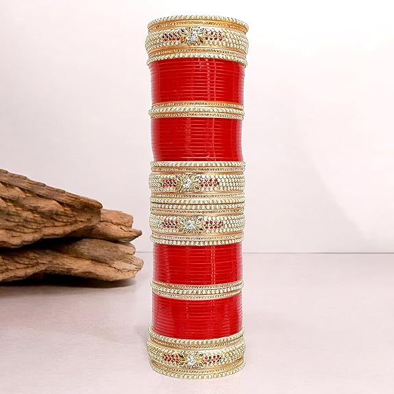 Tehzeeb Creations Bridal Bangle Set Red Designer Chura Wedding Punjabi Choora Fashion Jewellery Chuda Set for Women - Distacart