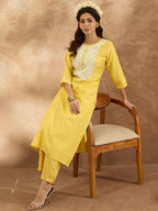 Indo Era Women Ethnic Motifs Embroidered Regular Thread Work Kurta with Trousers - Distacart