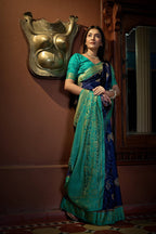 Vardha Cobalt Blue Golden Zari Banarasi Satin Silk Saree